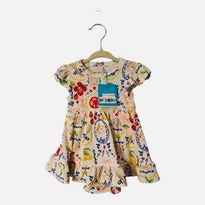 Posh Peanut- La Dolce Vita- Mangia print- Ruffled Bodysuit Dress 3-6M